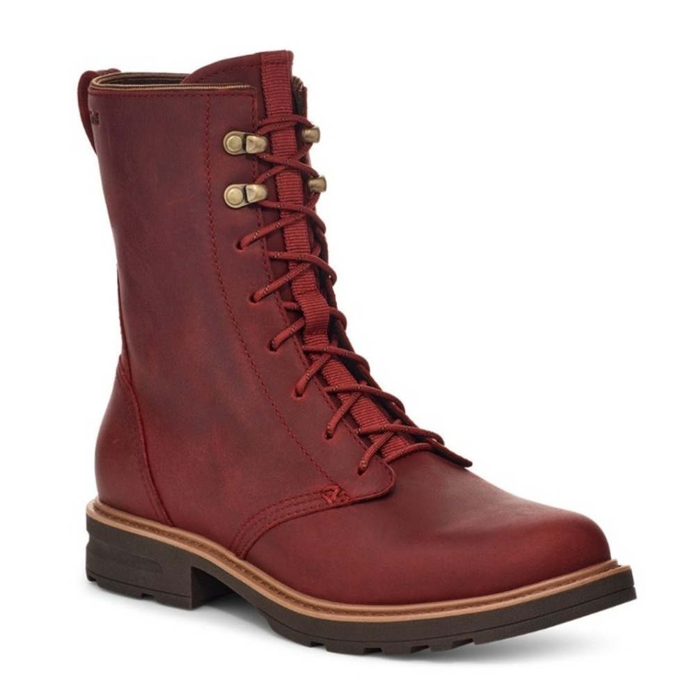 Teva Rowena Mid Calf Boots Red Leather Waterproof Zip Lace Up Womens 8.5 NEW